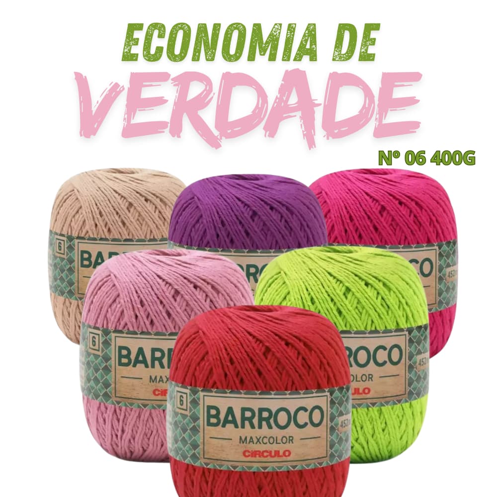 Barbante Barroco Círculo N°6 400g 100% Algodão– Perfeito para crochê e tricô: crie tapetes, mantas..