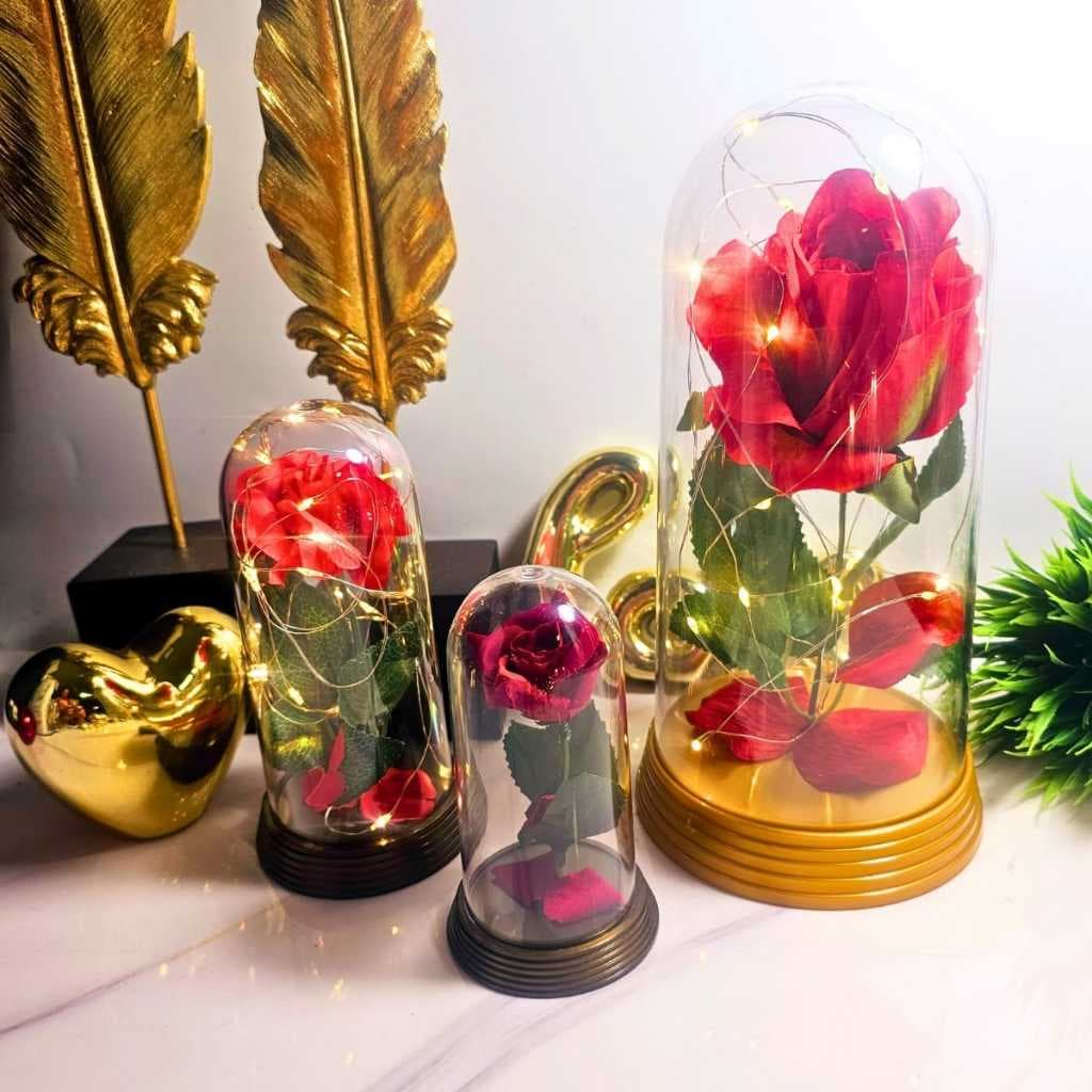 Luminária A Rosa Encantada COM LED ou SEM LED A Bela e A Fera e O Pequeno Príncipe 11 cm 15 cm 20 cm