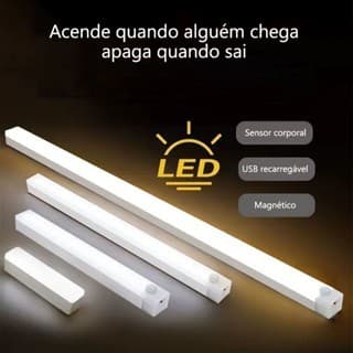 Lâmpada noturna LED com sensor sem fio USB recarregável cozinha guarda-roupa