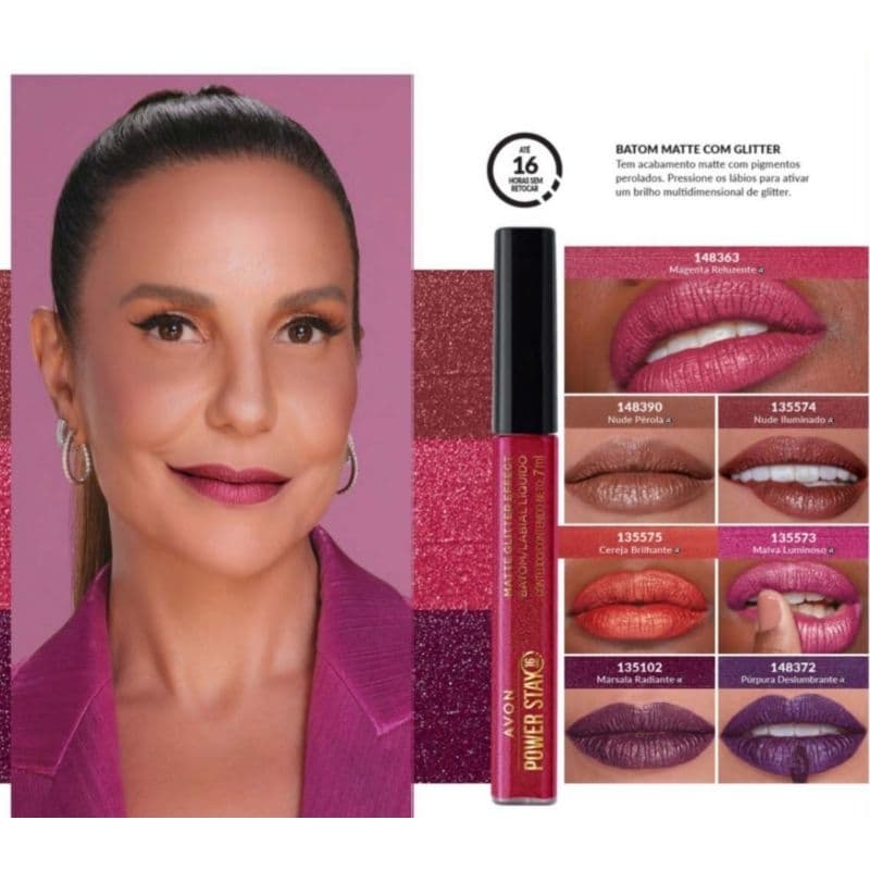 Avon Power Stay Batom Líquido Matte Glitter Effect 16 h - Batom que brilha