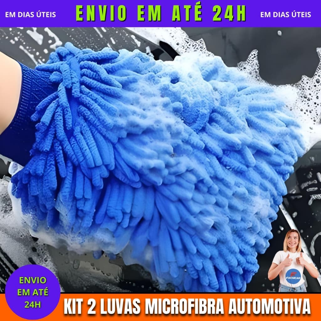 Kit 2 Luvas de Microfibra Multifuncional para Limpeza Lavagem de Carro Moto ibra Multiuso Automotiva
