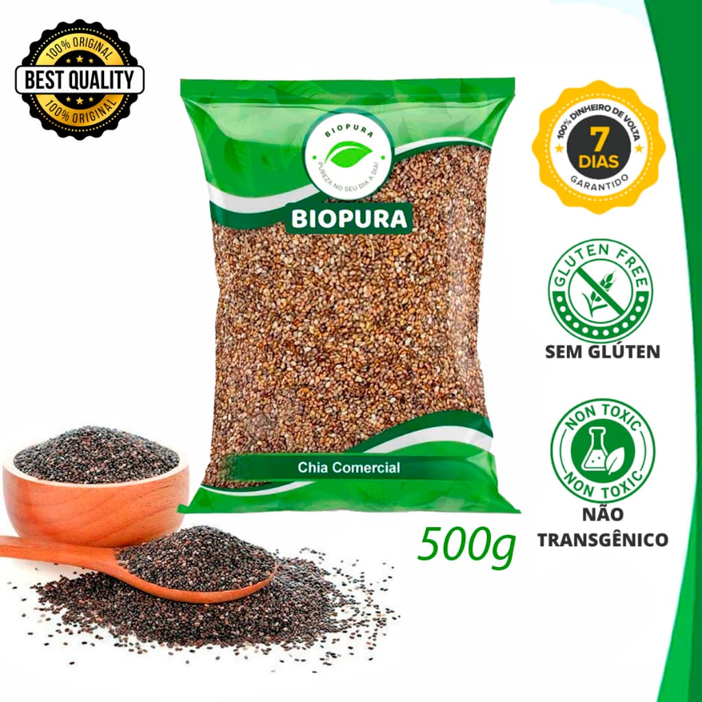 Semente de Chia Comercial 500g Organica rica em Gorduras saudáveis, Vitaminas, Proteínas e Minerais