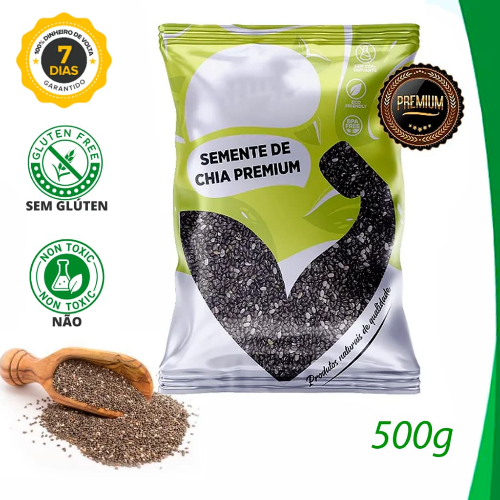 Semente de Chia 500g Sem Glúten e Vegano rica em Gorduras saudáveis, Vitaminas, Proteínas e Minerais