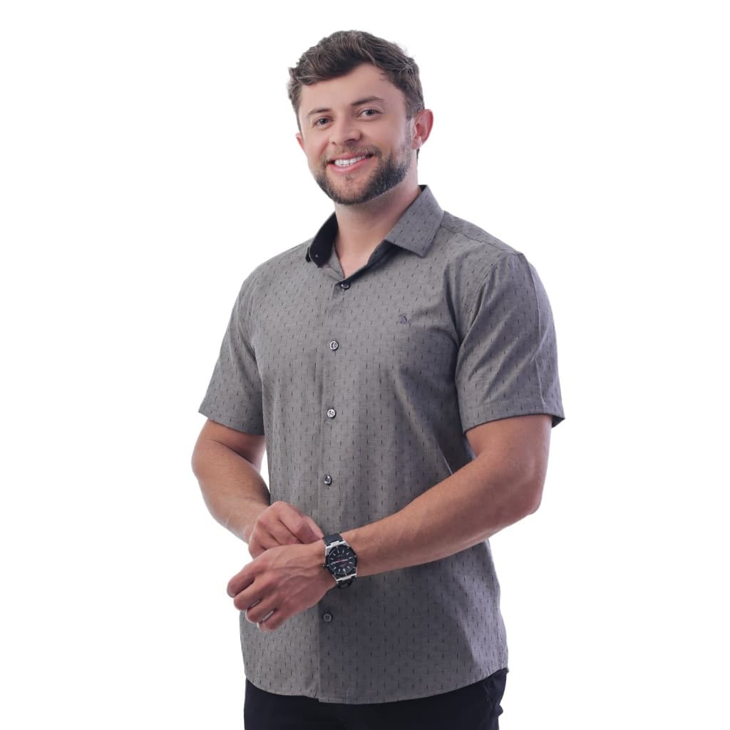 Camisa Social Masculina Manga Curta Estampada Slim Luxuosa Sem Bolso