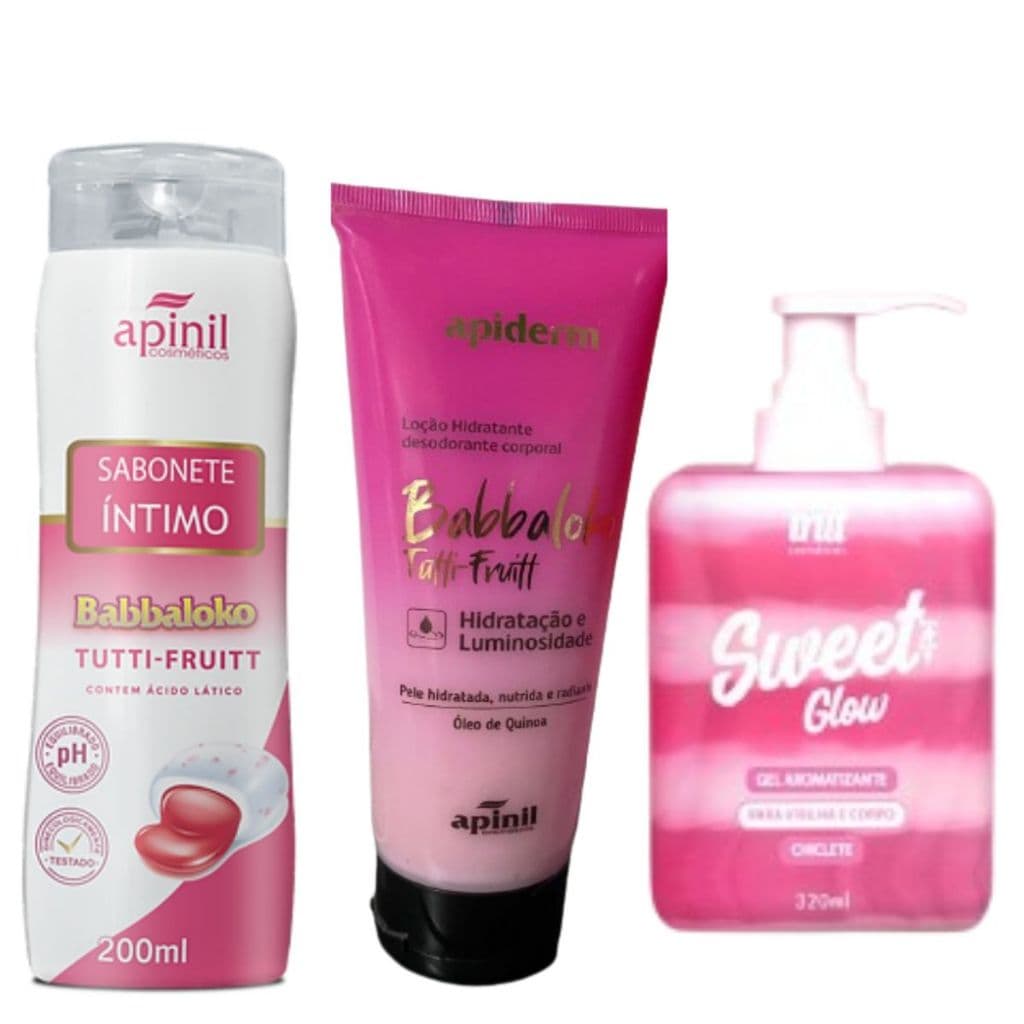 Kit Sabonete, Hidratante íntimo beijável e Hidratante corporal Tutti frutt