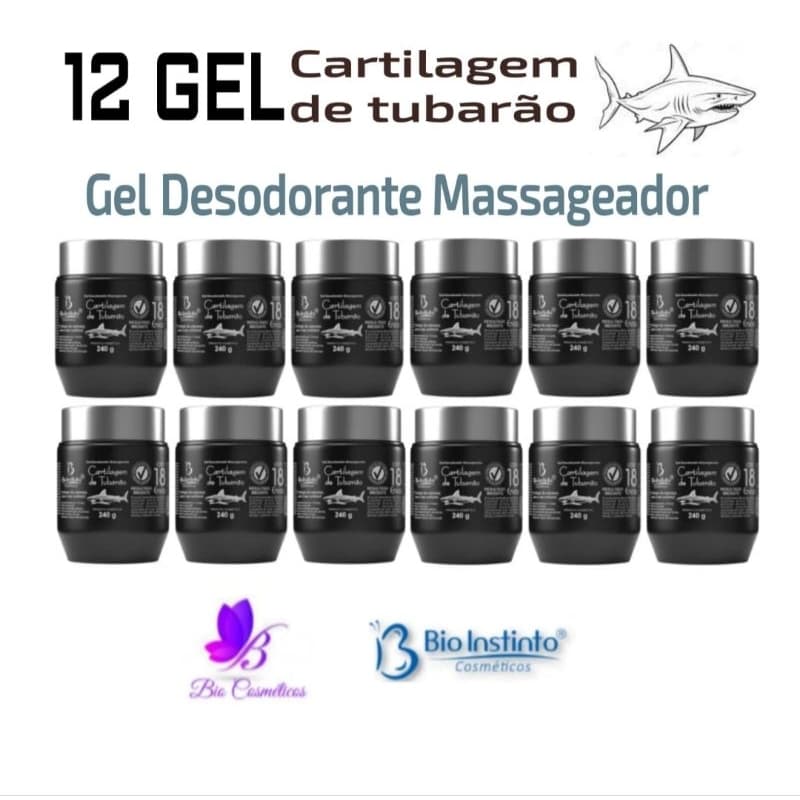 Kit 12 Gel Massageador Cartilagem de Tubarão 18 Ervas 240g - Bio Instinto