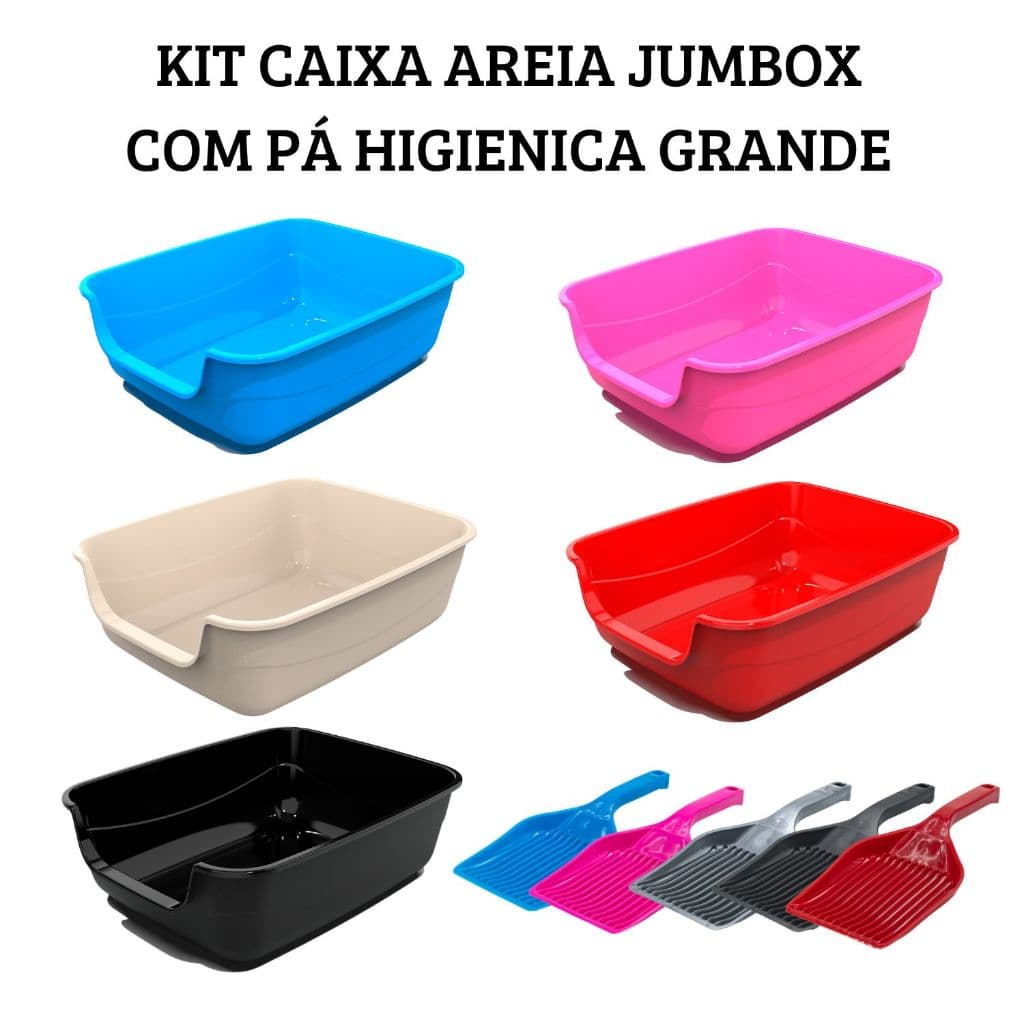 Kit Caixa Bandeja de Areia Sanitaria para Gatos Grande Gigante Jumbox  + Pa Higienica Grande