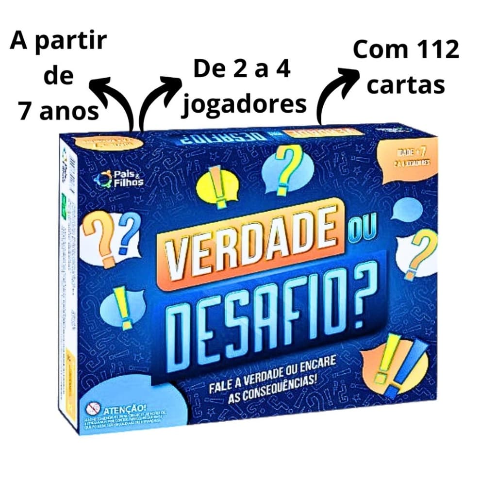 Jogo de Tabuleiro para Família Verdade ou Desafio 112 Cartas Pais e Filhos!