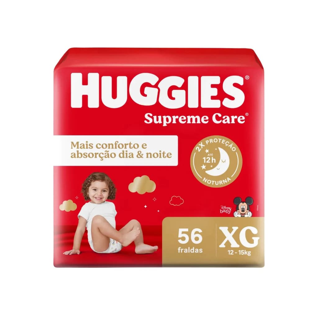Fralda Descartável Infantil Huggies Supreme Care Hiper Dia E Noite Tam XG 56 UNIDADES