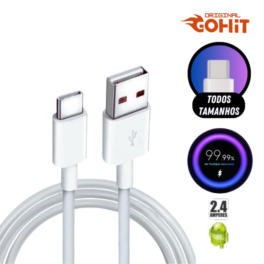 Cabo Carregador celular Android Micro USB V8 iPhone Lighting TYPE-C V8 Gohit Carga Rápida 1M 2M