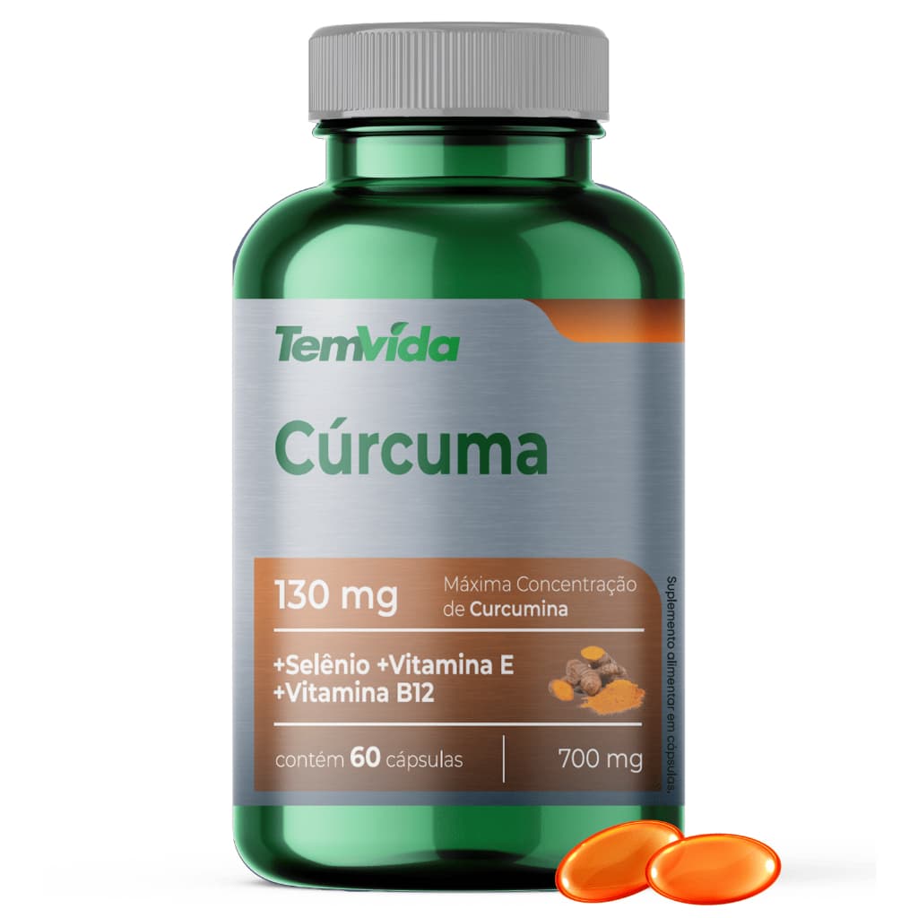 Cúrcuma + Selênio + Vitamina B12 e Vitamina E - 130 mg de Rizomas de Curcumina Tem Vida