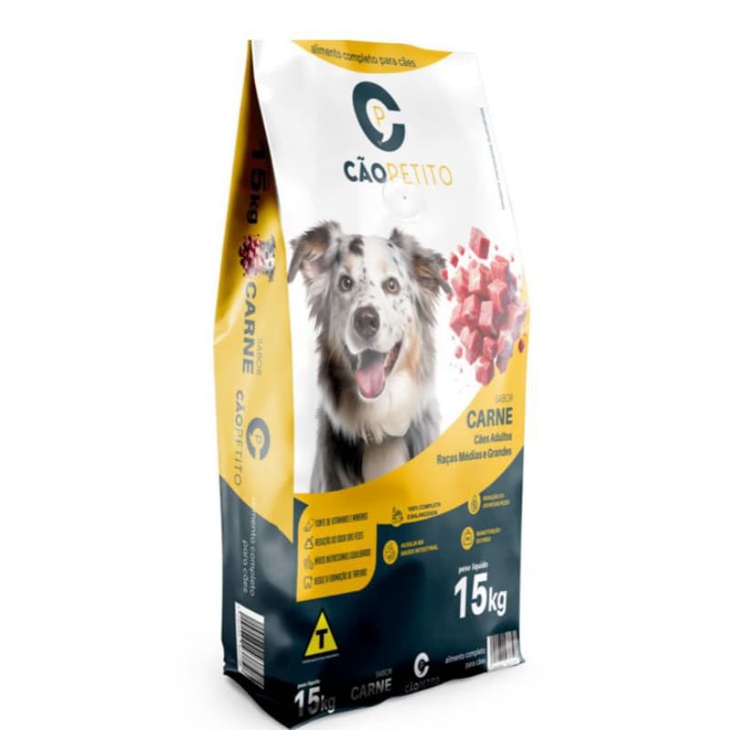 RAÇÃO PARA CACHORRO 15 KG CÃO PETITO SABOR CARNE PARA CÃES ADULTOS  SMART FOODS