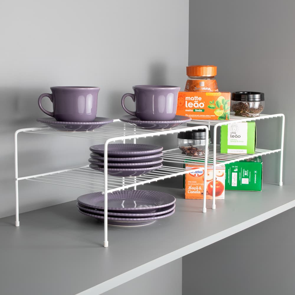 Kit 2 Prateleiras Divisoras Armário Dupla Cozinha 32cm 2 andares Rack Organizador Aramado Multiuso