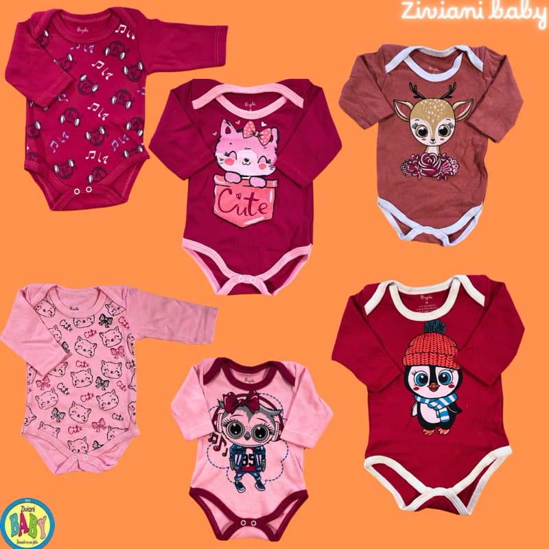 Kit com 3 body MENINA bodie bebê 100% algodão suedine estampado variado menino menina enxoval de bebê promoção