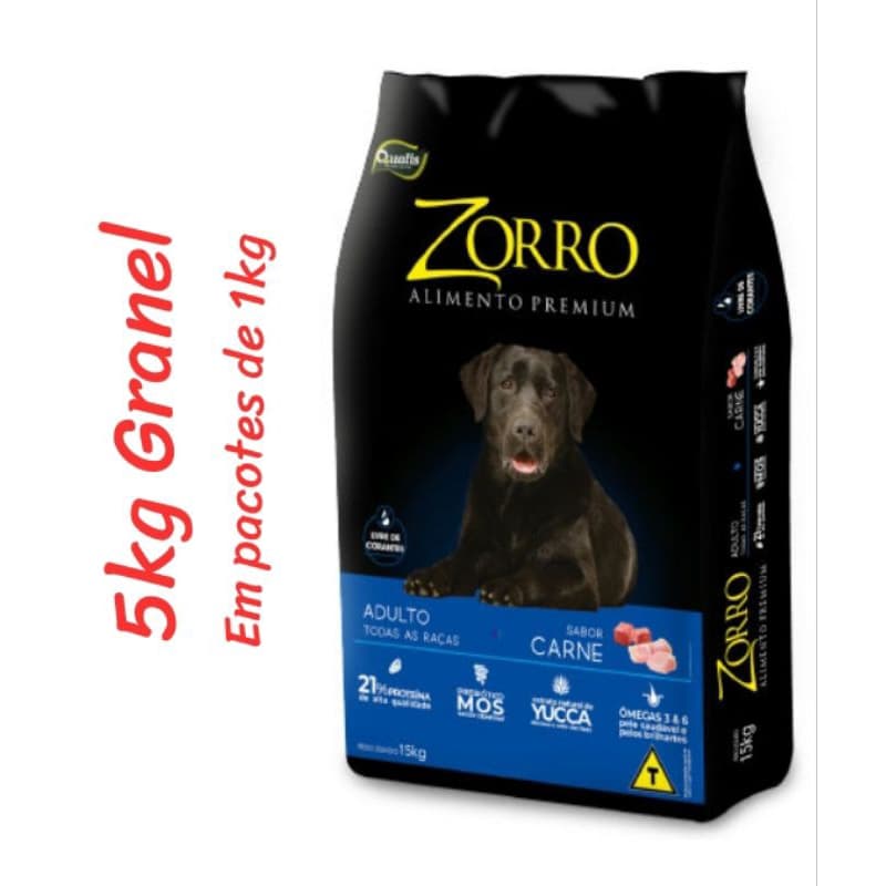 5kg Granel, ZORRO PREMIUM, sabor carne, Ração para cachorro adulto, raças médias e grandes