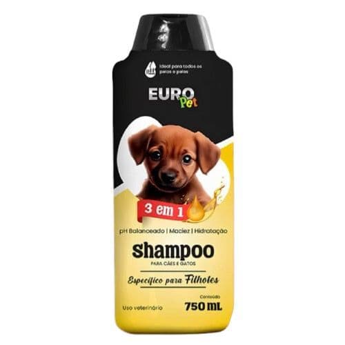 Shampoo EuroPet Filhote 3 em 1 Para Cães e Gatos 750ml