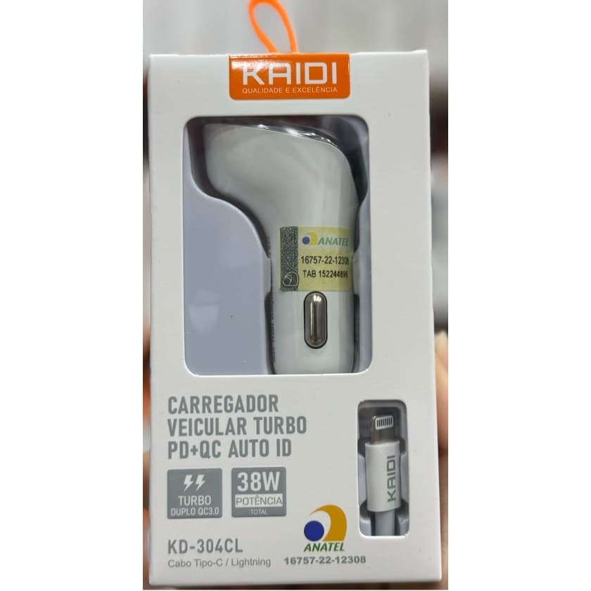 Carregador Veicular Iphone Turbo PD+QC 38W KAIDI KD-304CL