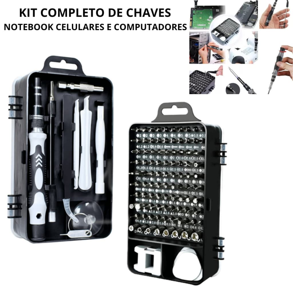 Kit Chave Multiuso Completo 115 em 1 Varias Profissões Ferramentas Para Manutenção e Reparos
