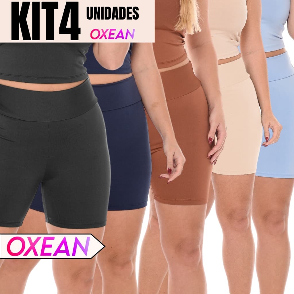Kit 4 Shorts Legging Feminino Meia Coxa Cintura Alta Bermuda Zero Transparência Fitness