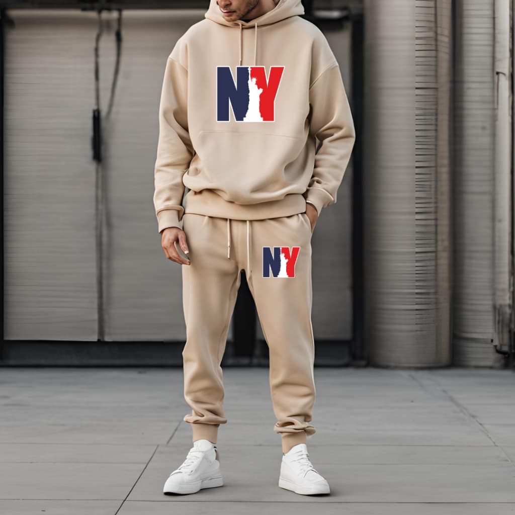 conjunto moletom calça moletom canguru estampada NY estatua da liberdade canguru