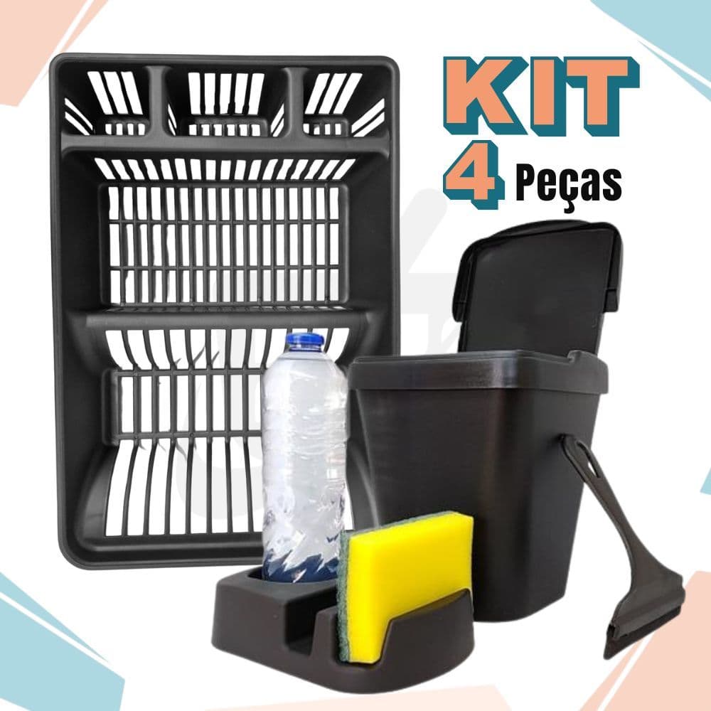 KIT Gourmet + Escorredor de Louças Prato Copos Talheres Organizador Cozinha Plástico Multiuso