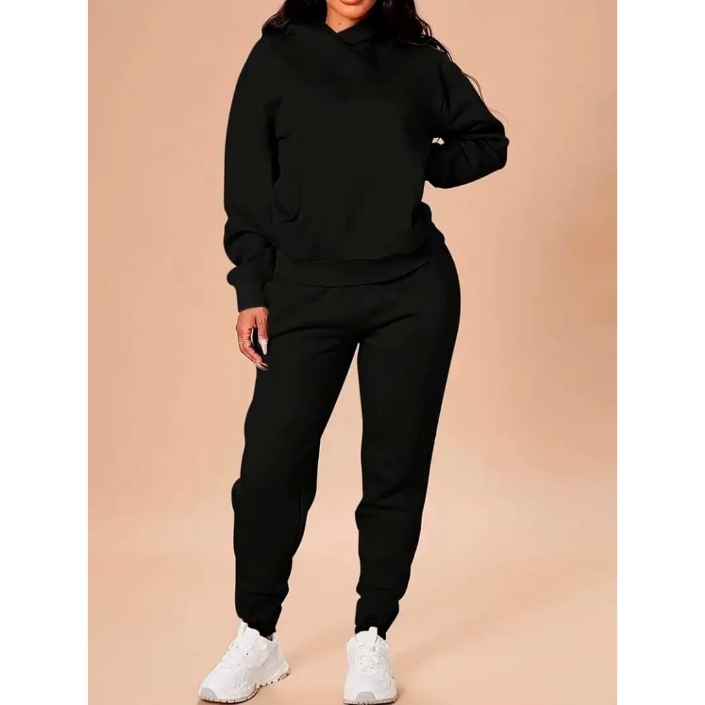 Conjunto de Moletom Canguru Capuz Bolso Liso + Calça Feminino Masculino Algodão Unissex