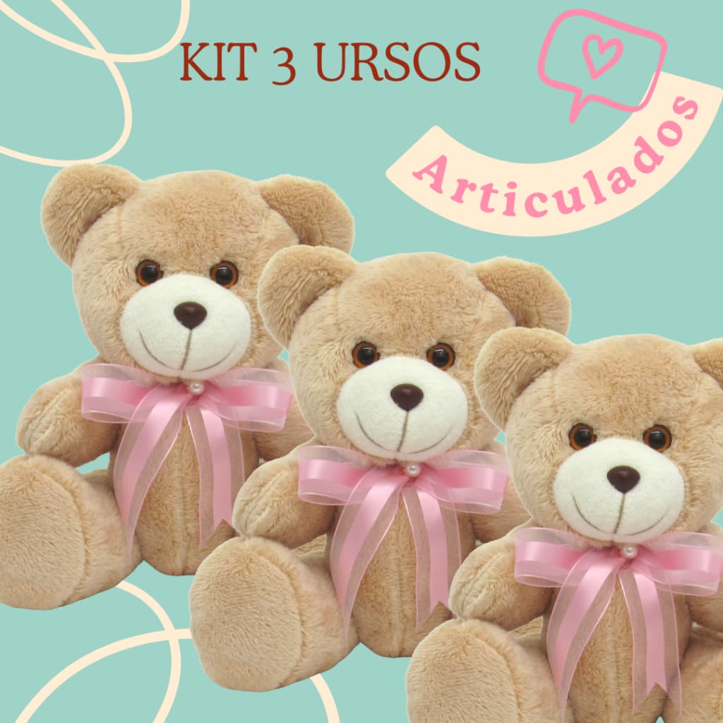 Urso de Pelúcia KIT 3 Ursos Articulados
