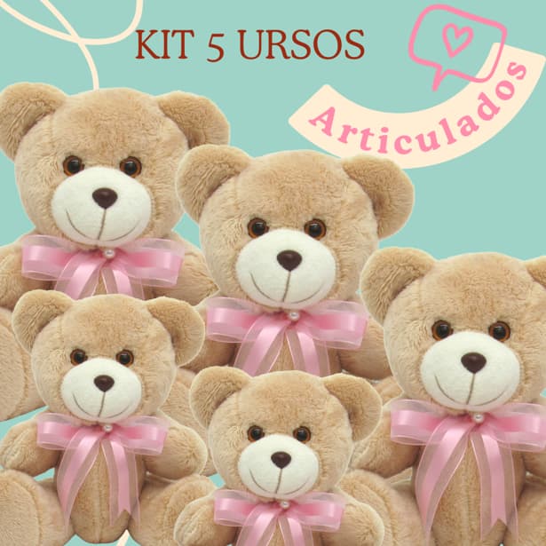 Urso de Pelúcia KIT 5 Ursos Articulados