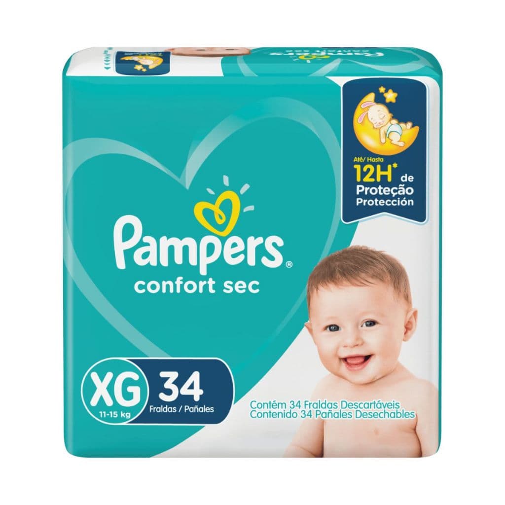 Fralda Infantil Pampers Confort Sec Mega Xg com 34 Unidades