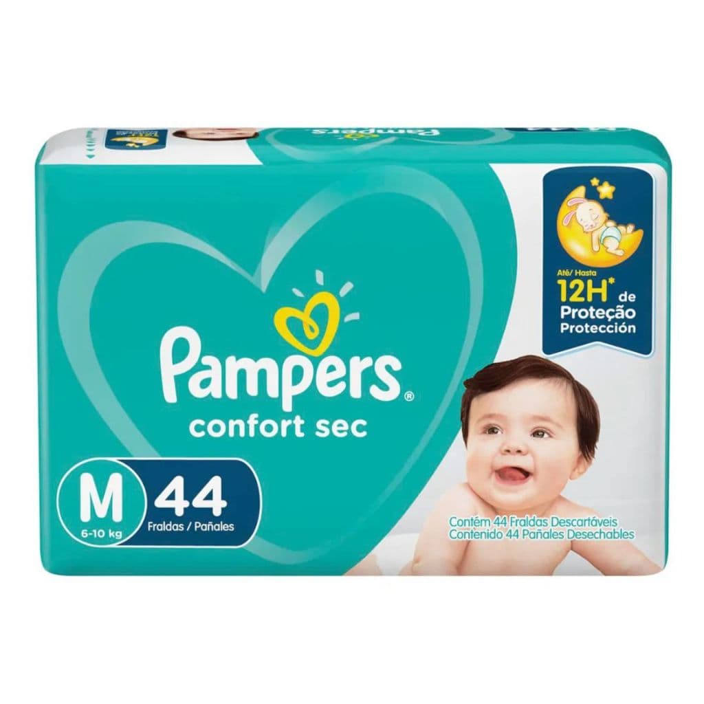 Fralda Infantil Pampers Confort Sec Mega M com 44 Unidades