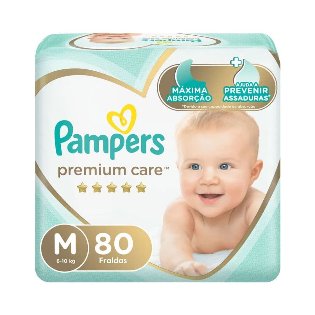 Fralda Infantil Pampers Premium Care M Com 80 Unidades