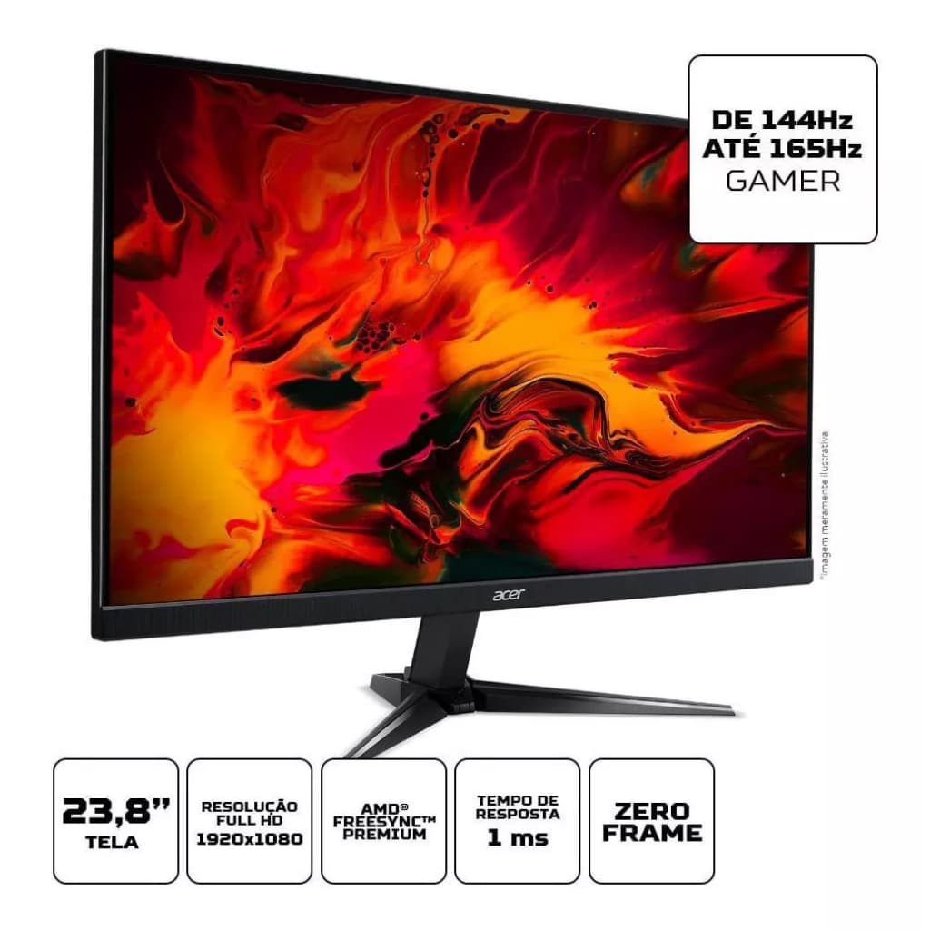 Monitor Gamer Acer com tela de 23.8"  127/220V e resolução Full HD Vision Care