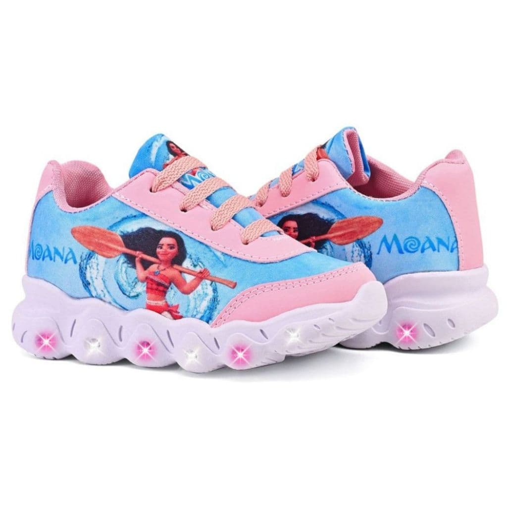 Tênis Infantil Menina Moana Com Led Pisou Piscou Super Confortável Lançamento
