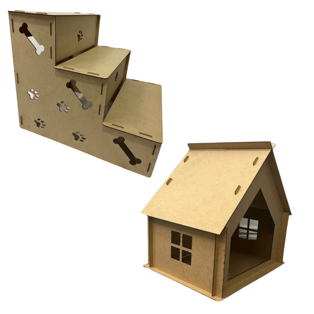 Casa Pet + Escada Pet Em Mdf Para Conforto Dos Seus Pets