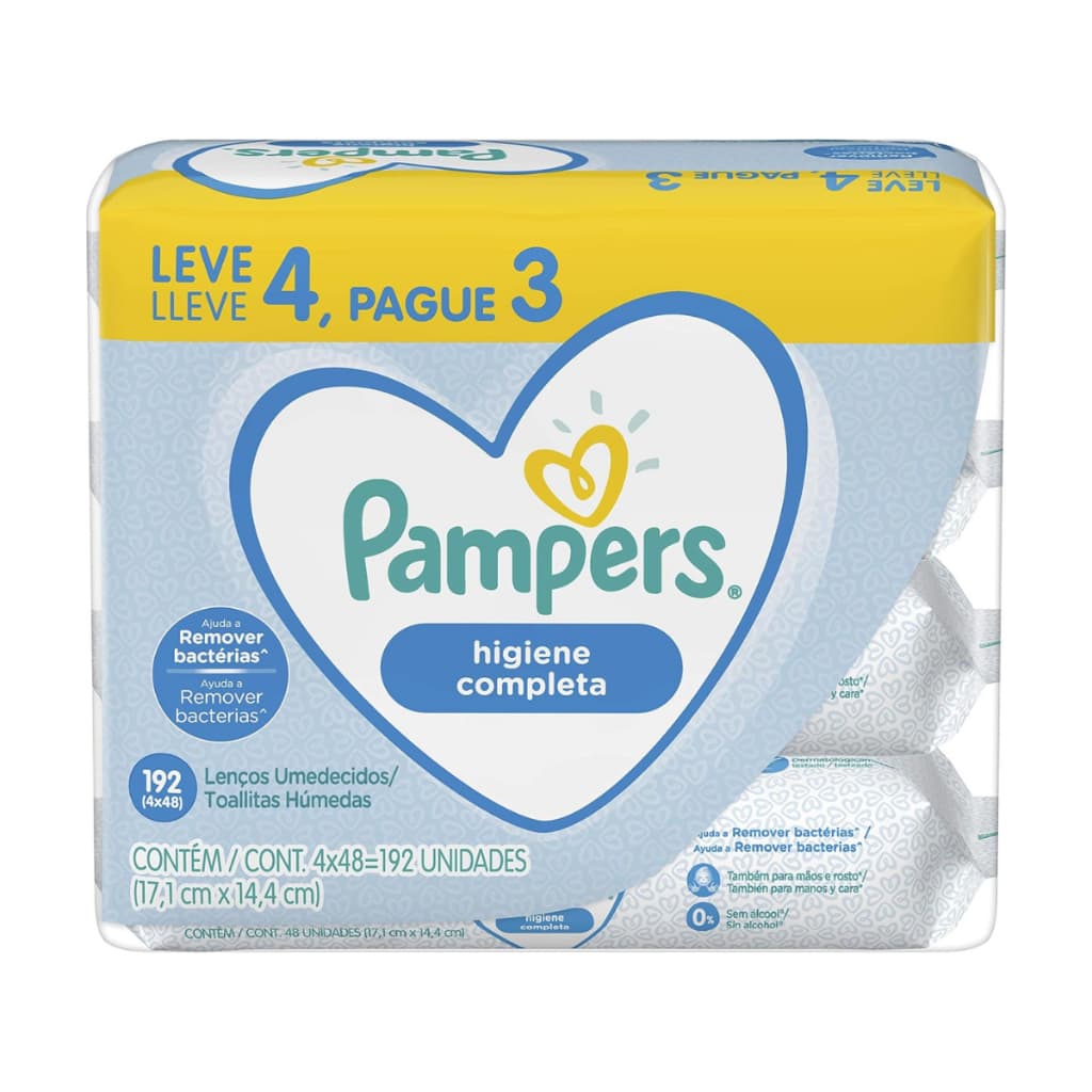 Kit 4 Pacotes Lenço Umedecido Pampers Higiene Completa Com 48 Lenços