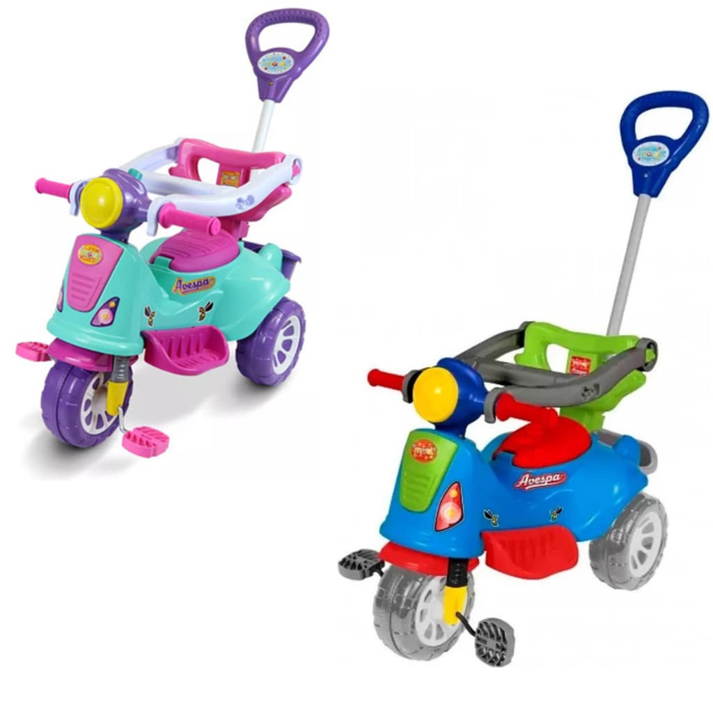 Carrinho De Passeio Triciclo Avespa Motoca com Pedal Apoio de Pé e Haste Empurrador Infantil Maral