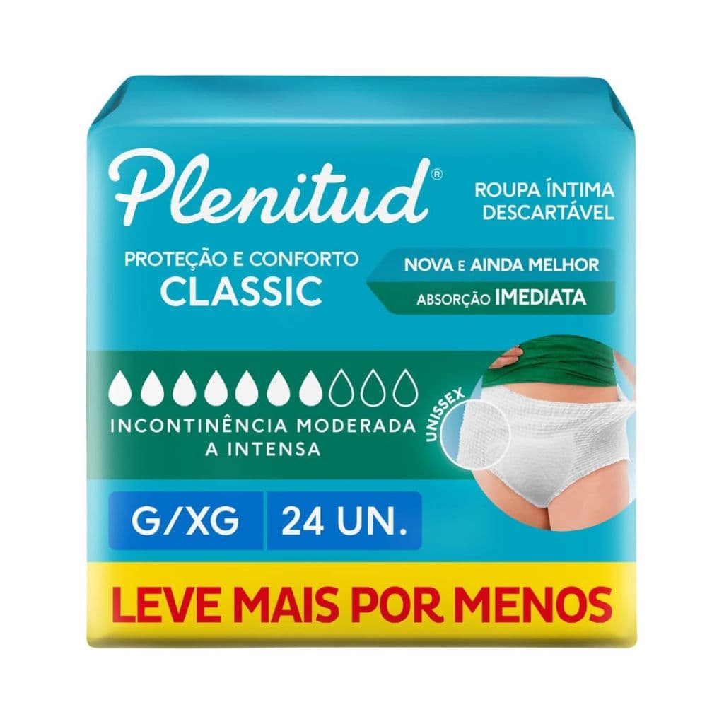 Roupa Íntima Descartável Plenitud Classic G/XG com 24 Unidades