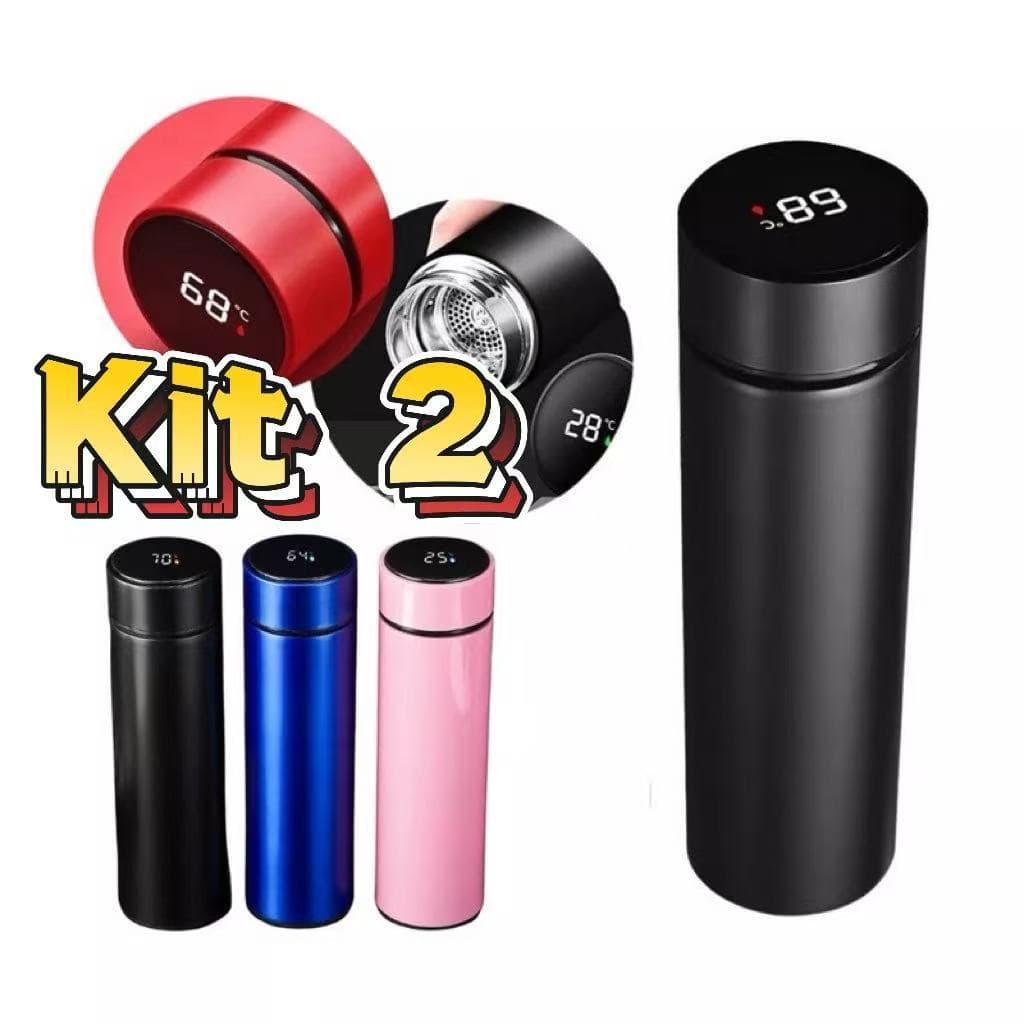 Kit 2 Garrafa Térmica Em Aço Inox Com Termômetro Digital 500ml Led