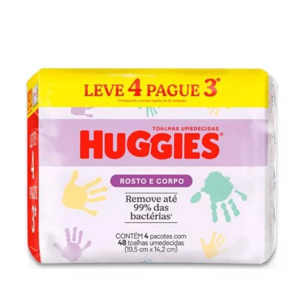 Kit Lenço Umedecido Huggies Rosto e Corpo Hipoalergênico 48 unidades 4 pacotes