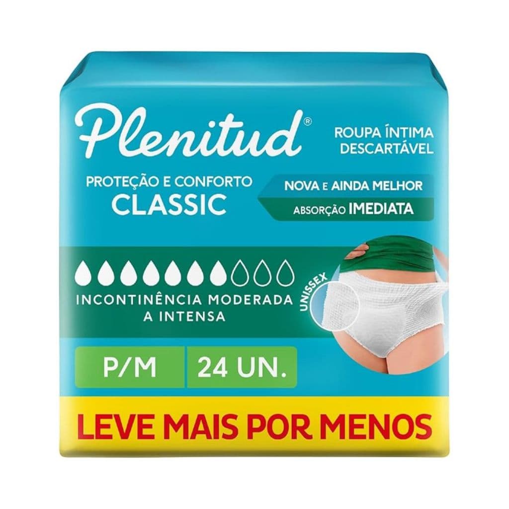 Roupa Íntima Descartável Plenitud Classic P/M com 24 Unidades