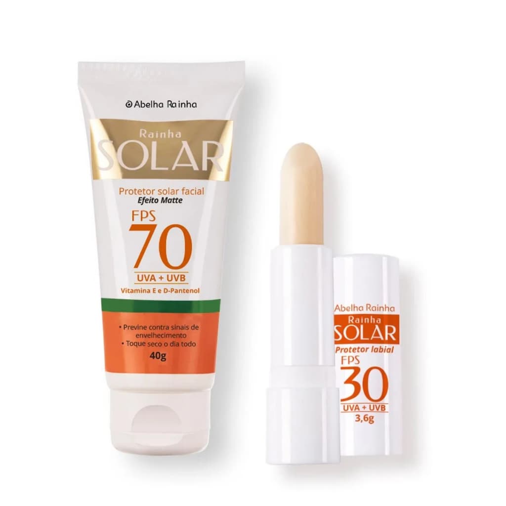 Kit Protetor Solar Facial Anti Oleosidade Fps70 40g + Protetor Solar Labial 3,6g Fps30 Rainha Solar