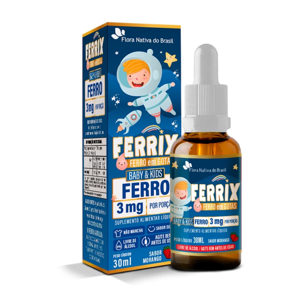 Vitamina Infantil Kids Ferrix (30ml) sabor morango - Flora Nativa