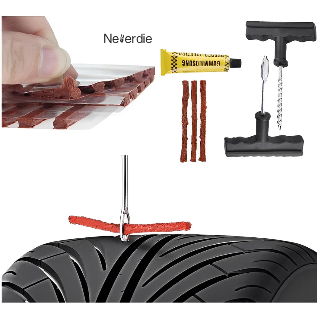Kit Reparo Pneu Sem Camara Moto Carro + 3 Refis Macarrão Pneu