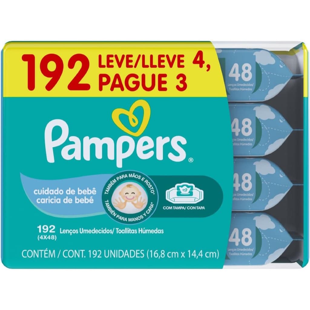 Pampers Lenços Umedecidos Cuidado de Bebê 192 Unidades