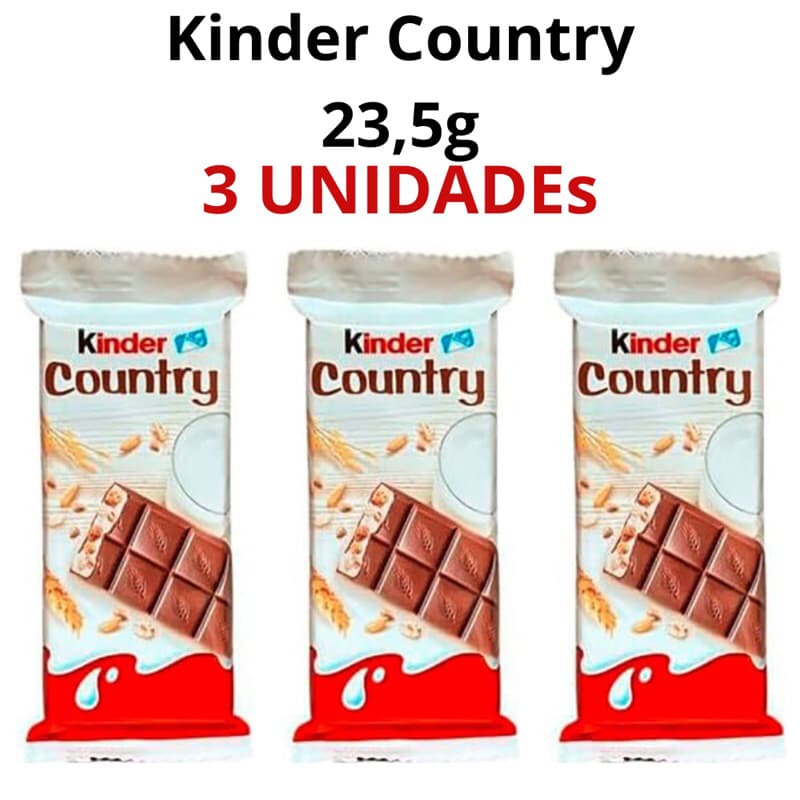 kit 3 Chocolate Kinder Country 23,5g Chocolate importado Kinder Doces Importados dos Eua