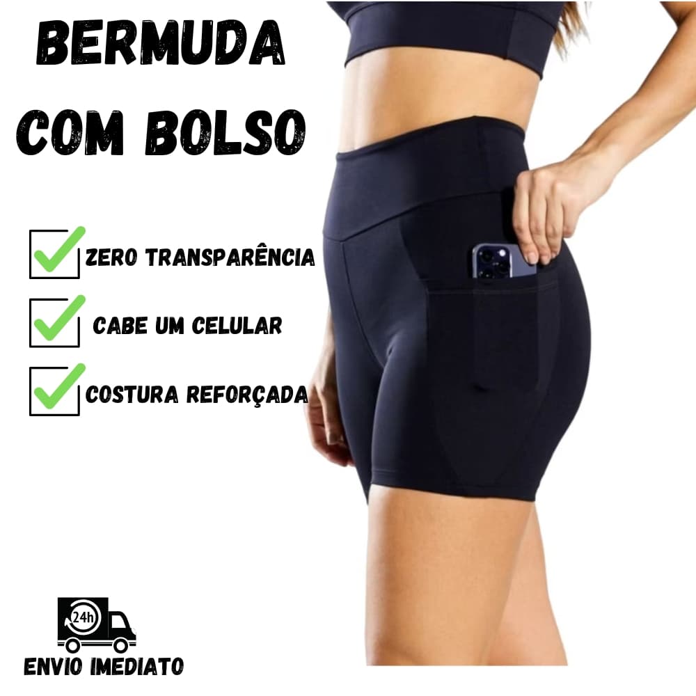 Short com bolso lateral roupa de academia feminino Yoga/Fitness/Academia/Ciclista/Liso