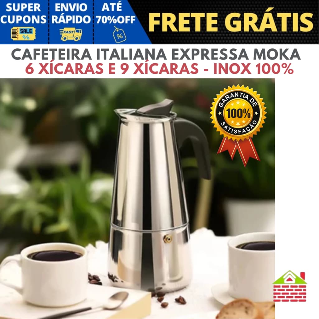 Cafeteira Italiana Inox Moka 9 12 Xícaras Café Expresso 450ml 600ml Fogão Gás