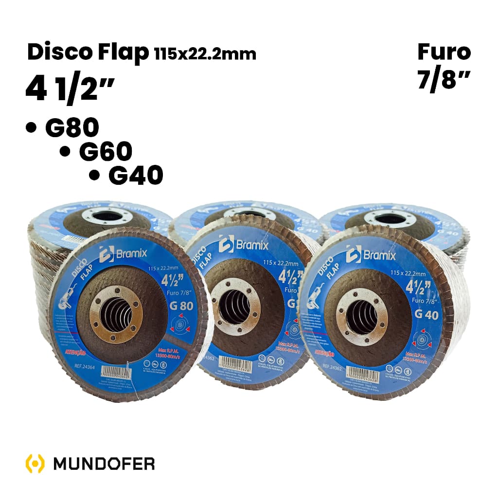 DISCO FLAP 4.1/2 1/3/5/10pçs GRÃO 40 - 60 - 80 Madeira E Metal Esmerilhadeira