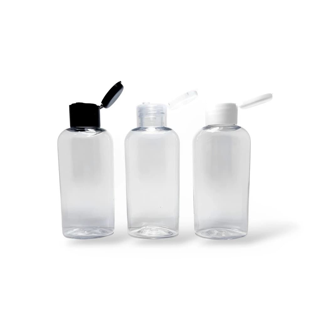 20 Frascos Plástico Pet 60 Ml Oval Flip Top Transparente para Álcool Gel, Shampoo, Sabonete Líquido e Cremes.