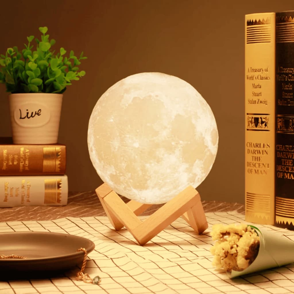 Luminaria Lua Cheia 3D de Mesa com Suporte Led Sem Fio Decoração